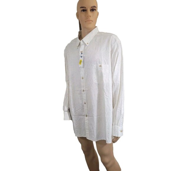 Rowm Mens Speckled Button-Down Shirt size 4XB White Long Sleeve 99% Cotton - Picture 2 of 7